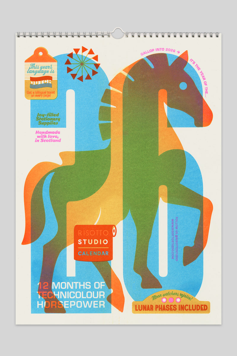 RISOTTO 2026 Calendar - A3 Risograph Wall Hanger | Printed in Scotland