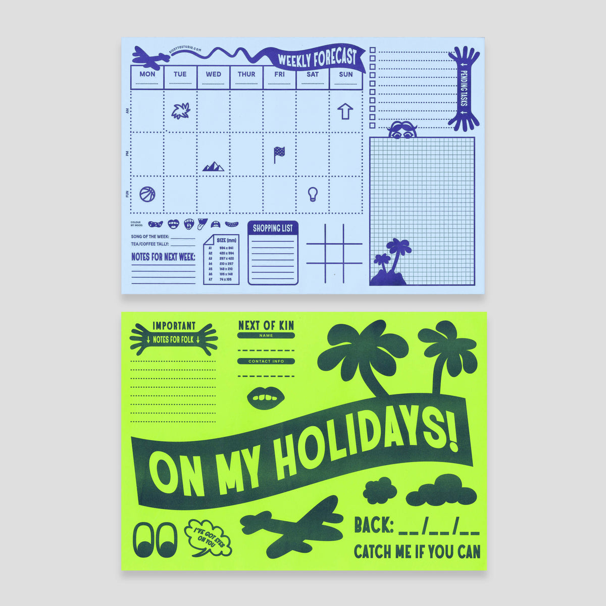 WEEKLY PLANNER: Blue & Green - Giant A3 Desktop Notepad
