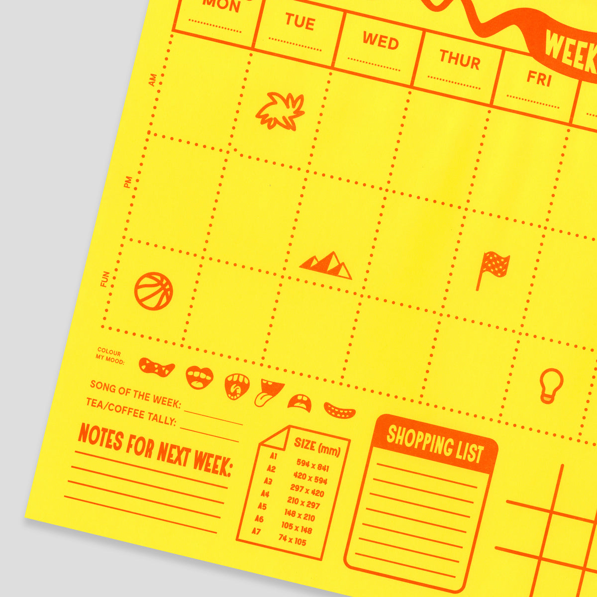 WEEKLY PLANNER: Yellow - Giant A3 Desktop Notepad