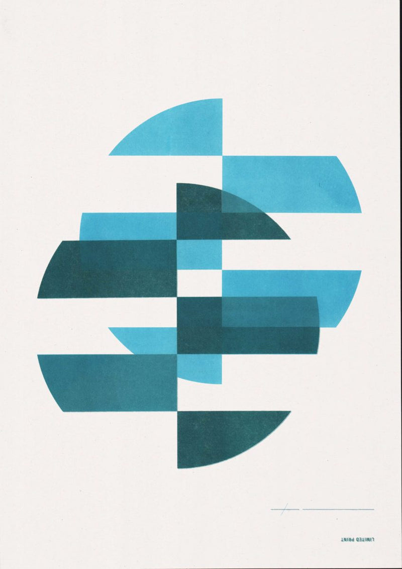 Riso Print by Risotto Studio printed on Cyclus paper using Teal, Aqua Blue ink