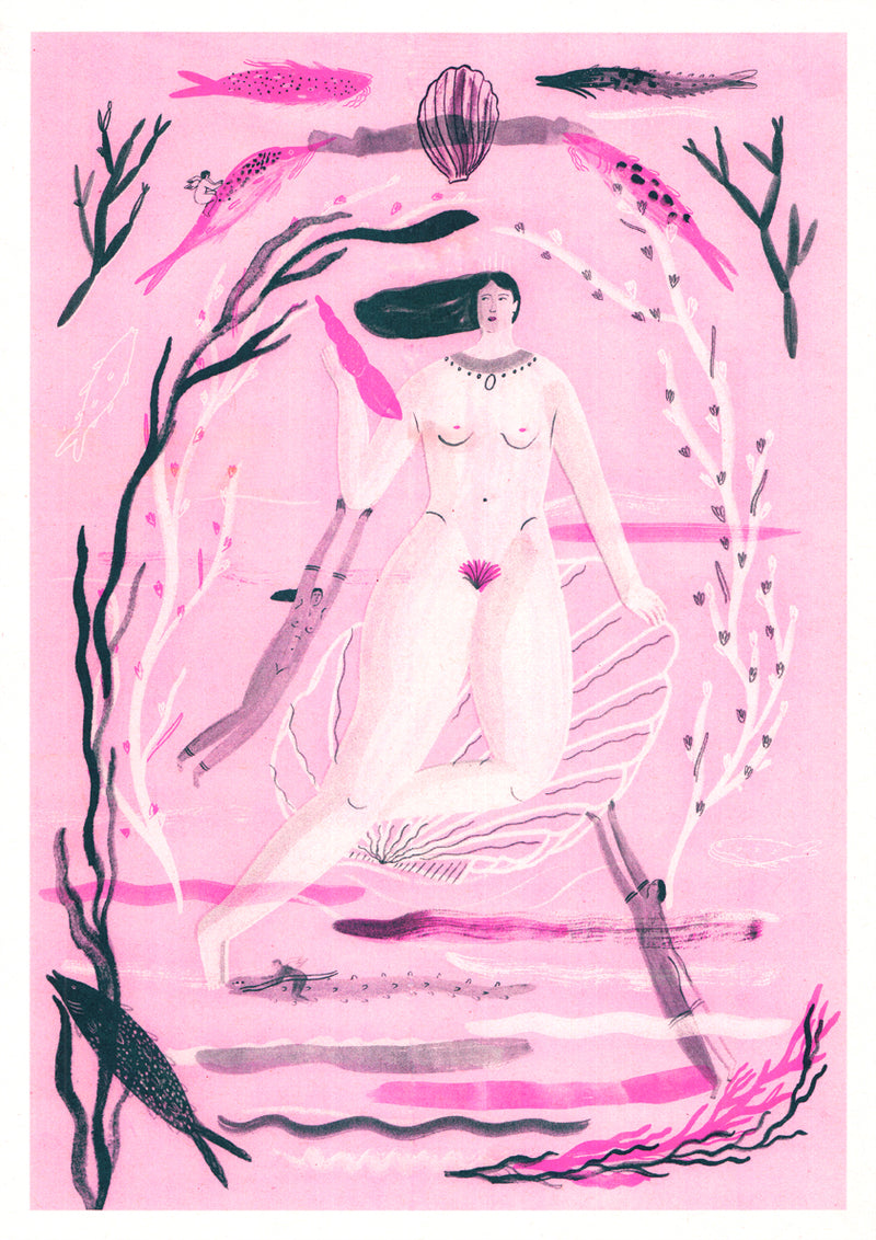 Riso Print by Risotto Studio printed on Cyclus Offset paper using Fluorescent Pink, Teal ink