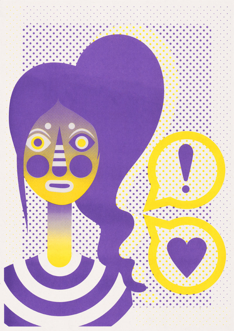 Riso Print by Risotto Studio printed on Cyclus Offset paper using Yellow, Lilac ink
