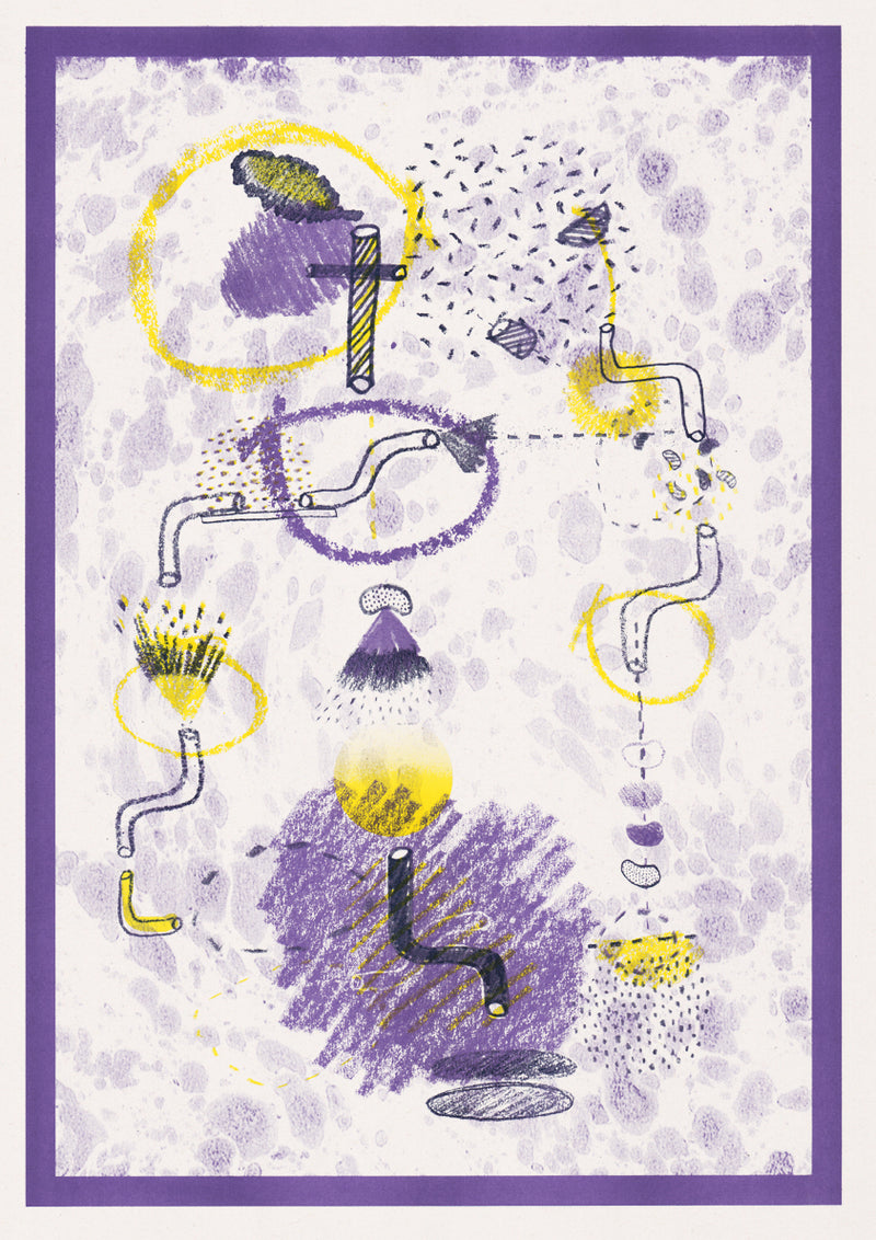 Riso Print by Risotto Studio printed on Cyclus Offset paper using Lilac, Yellow ink