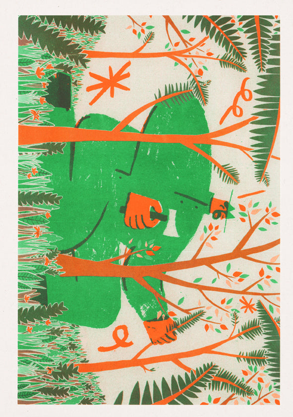 Riso Print by Max Machen printed on Cyclus Offset paper using Orange, Green ink