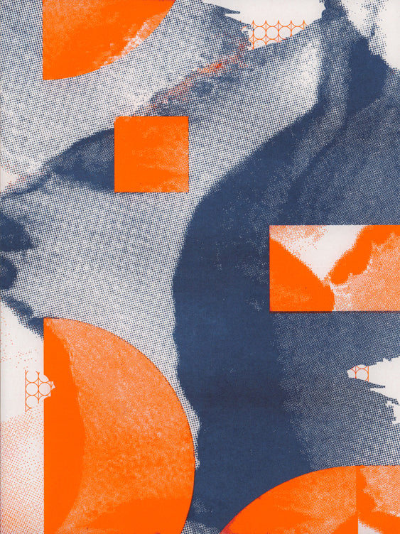 Riso Print by Manuel Fernandez printed on Cyclus Offset paper using Orange, Federal Blue ink