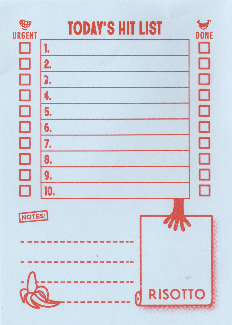 Hitlist Note Pad Risograph Printed at Risotto Studio.