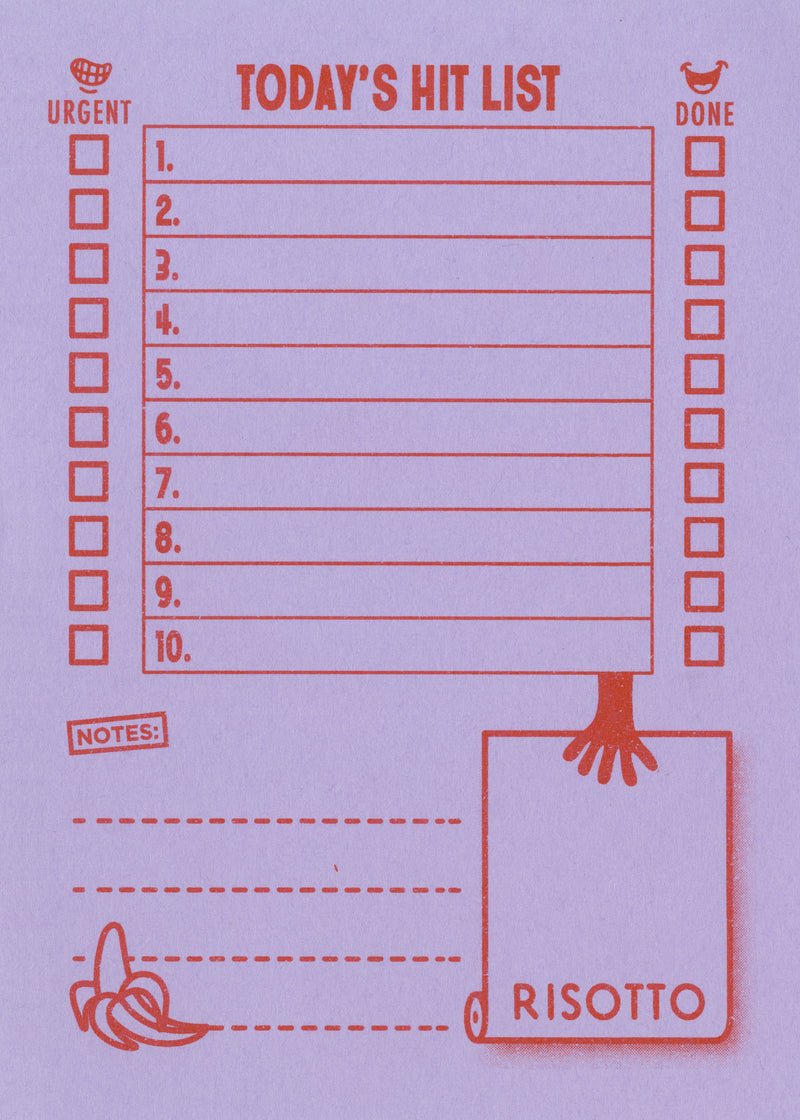 Hitlist Note Pad Risograph Printed at Risotto Studio.