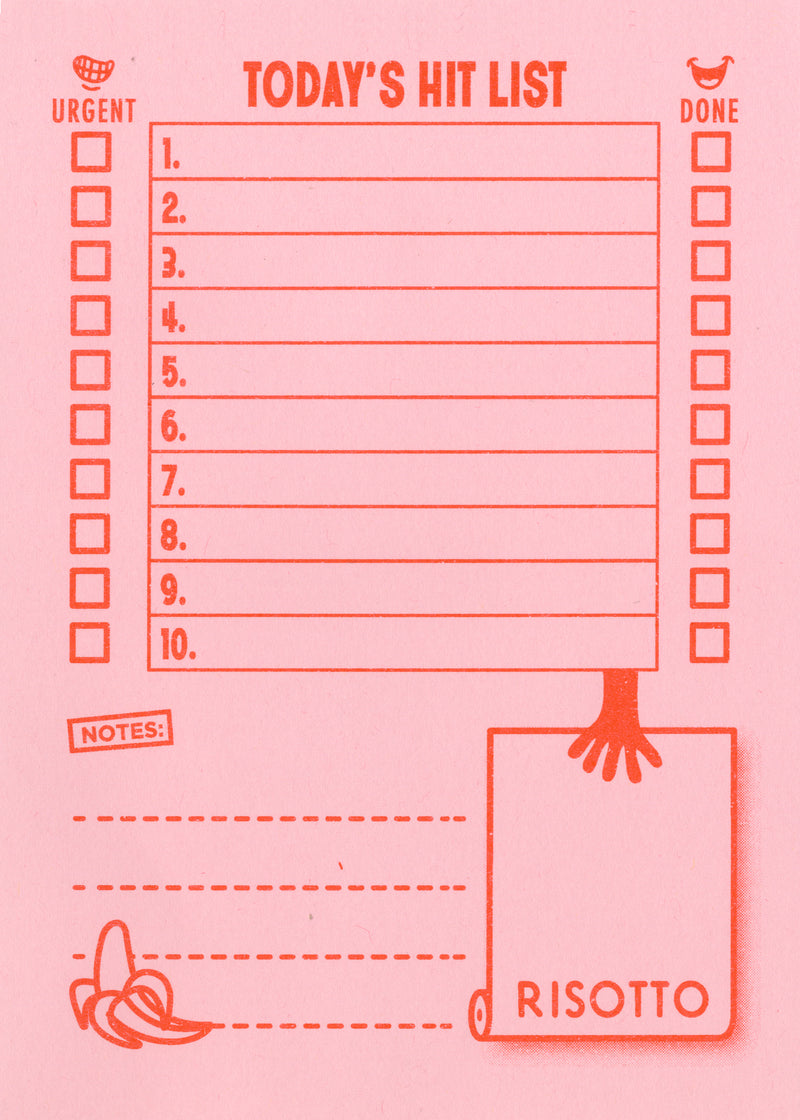 Hitlist Note Pad Risograph Printed at Risotto Studio.