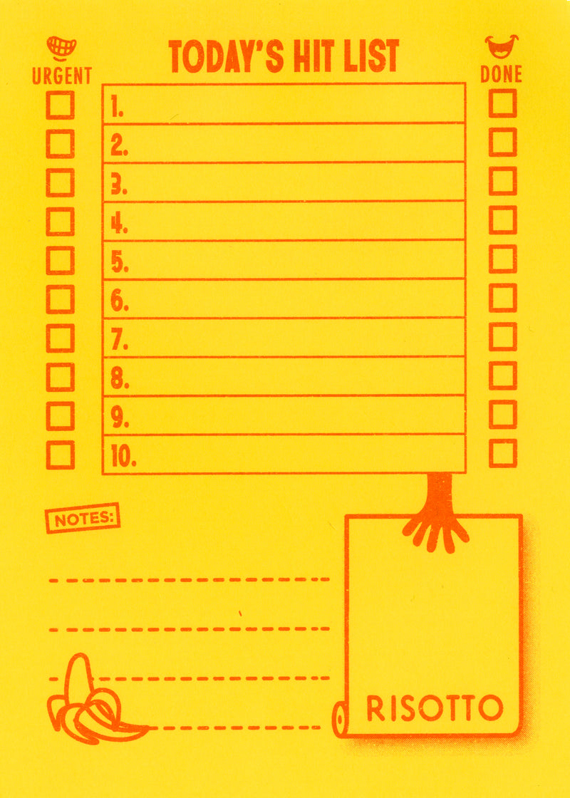 Hitlist Note Pad Risograph Printed at Risotto Studio.