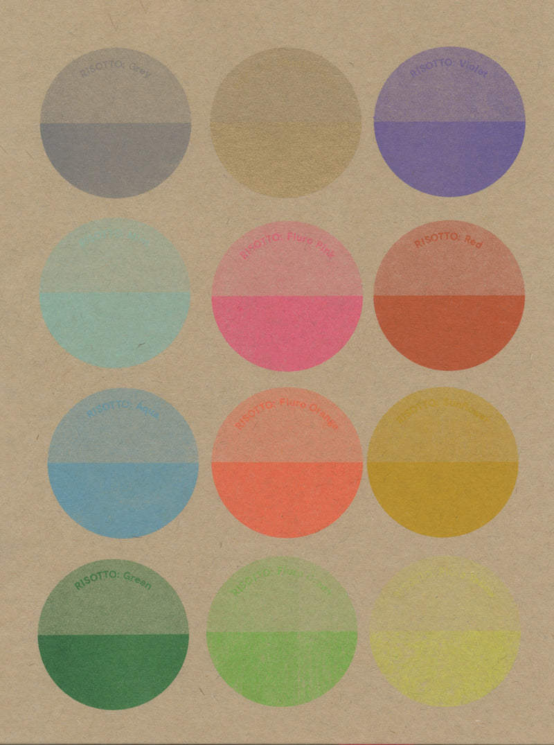 Riso Ink Spot Colours on Biscuit Paper