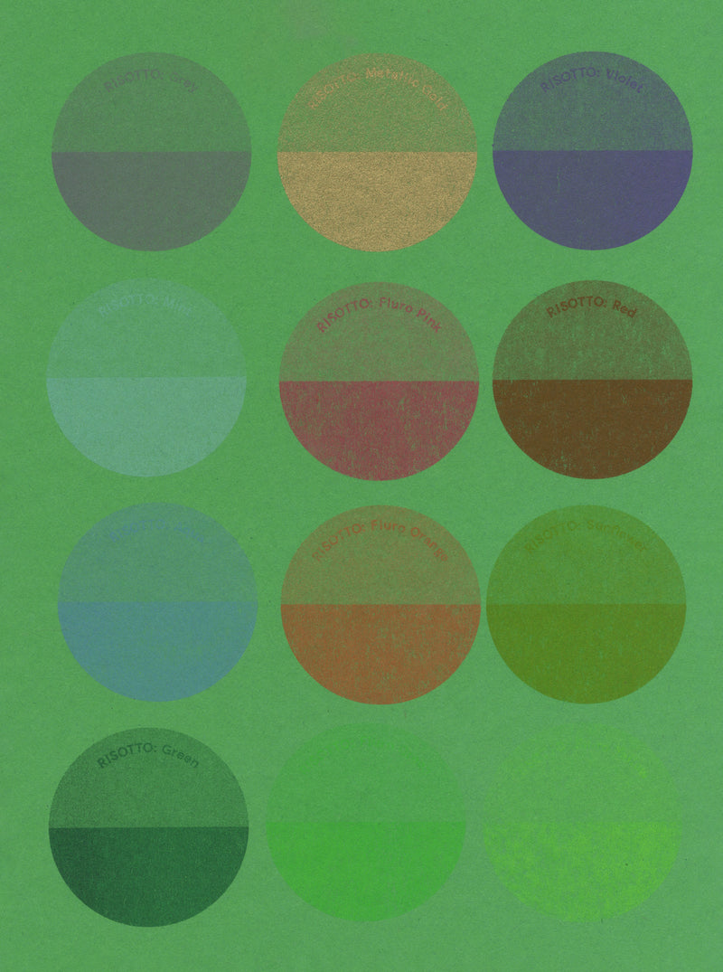 Riso Ink Spot Colours on Spring Green Paper – RISOTTO