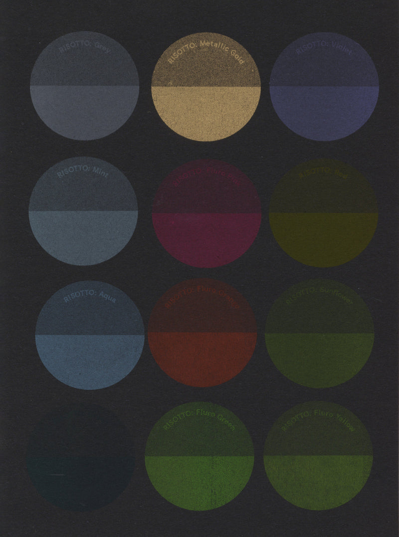 Riso Ink Spot Colours on Black Paper