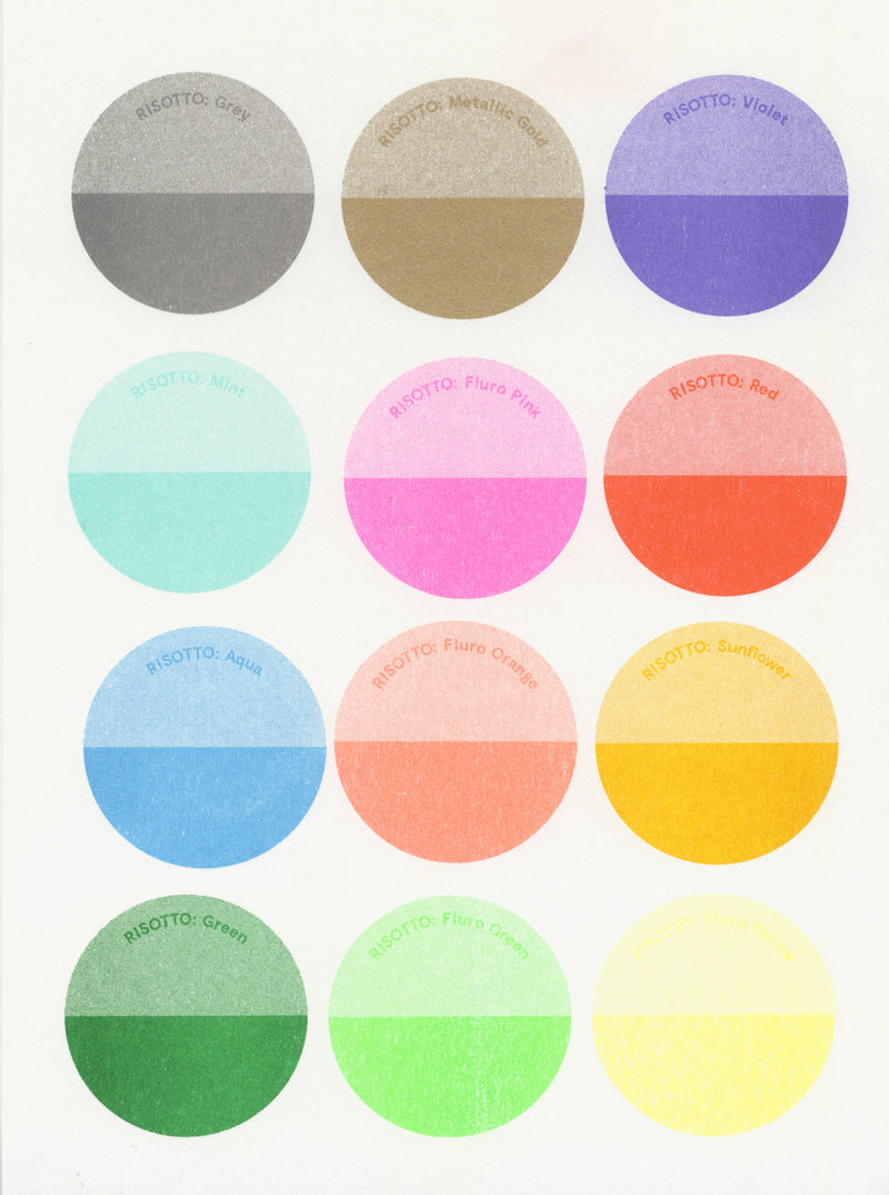 Riso Ink Spot Colours on Arena Natural Rough Paper