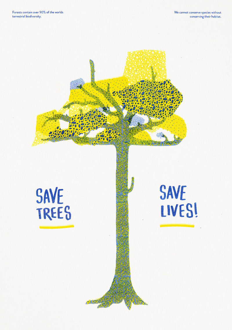 Riso Print by Risotto Studio printed on Cairn White paper using Medium Blue, Yellow ink