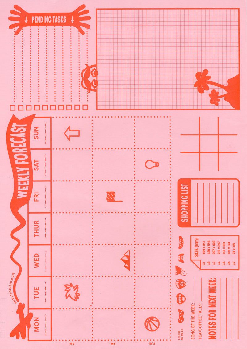 Weekly Note Pad Risograph Printed at Risotto Studio.