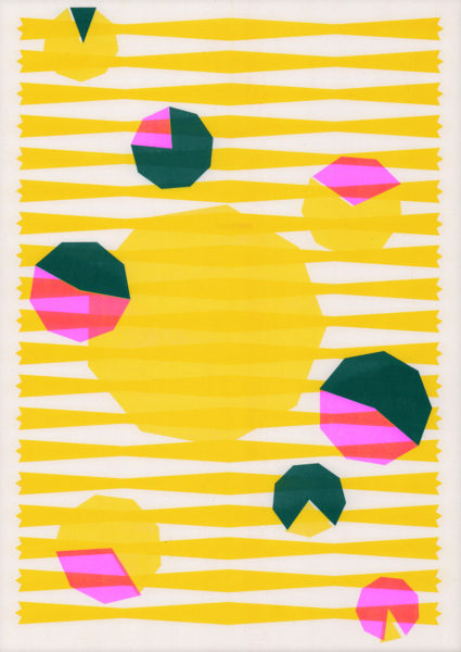 Riso Print by Risotto Studio printed on Cyclus paper using Yellow, Fluorescent Pink, Teal ink