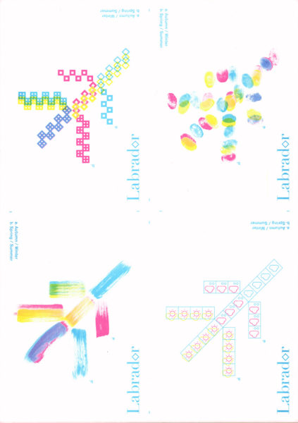 Riso Print by Labrador printed on Pro White paper using Yellow, Aqua Blue, Fluorescent Pink ink