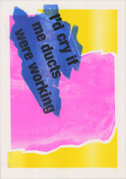 Riso Print by Risotto Studio printed on Cyclus Offset paper using Yellow, Black, Fluorescent Pink, Medium Blue ink