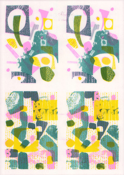 Riso Print by Risotto Studio printed on Cyclus paper using Teal, Fluorescent Pink, Yellow ink