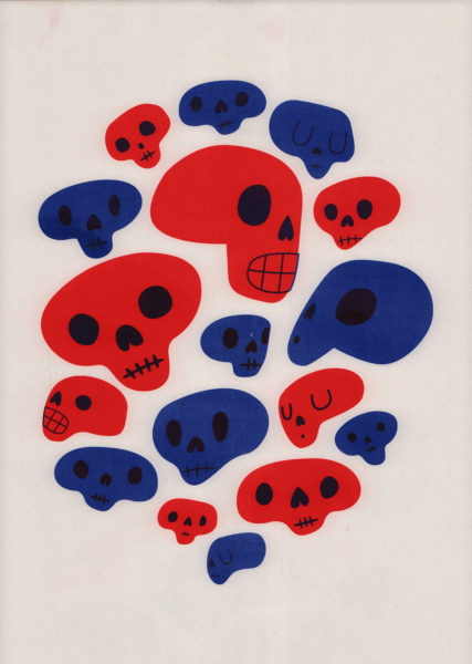Riso Print by Risotto Studio printed on Cyclus paper using Bright Red, Medium Blue ink