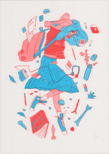 Riso Print by Sean Mulvenna printed on Cyclus paper using Aqua Blue, Bright Red ink