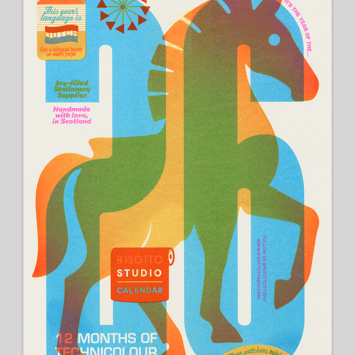 RISOTTO 2026 Calendar - A3 Risograph Wall Hanger | Printed in Scotland