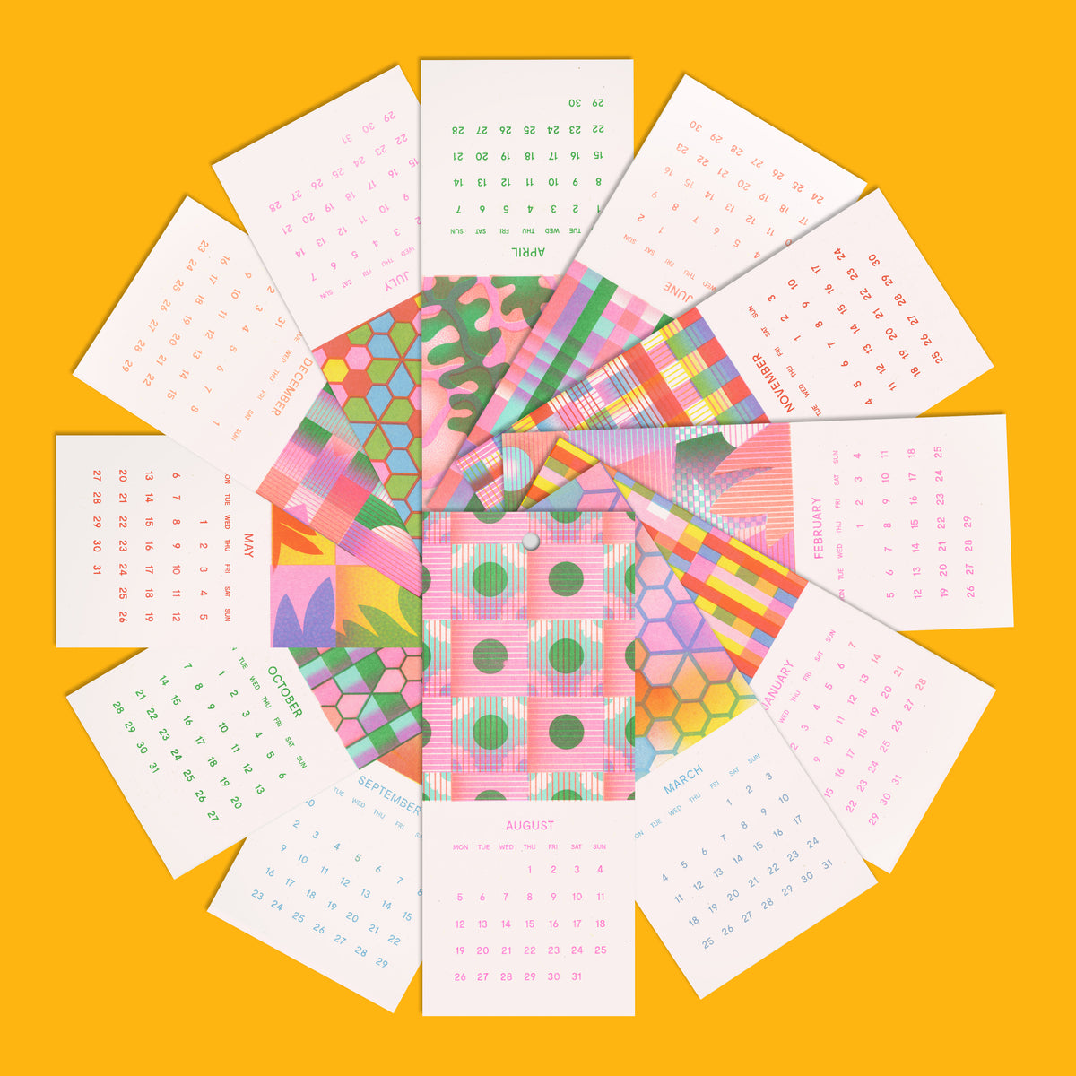 Mini 2023 Risograph Calendar x3 Pack Riso printed by RISOTTO, UK